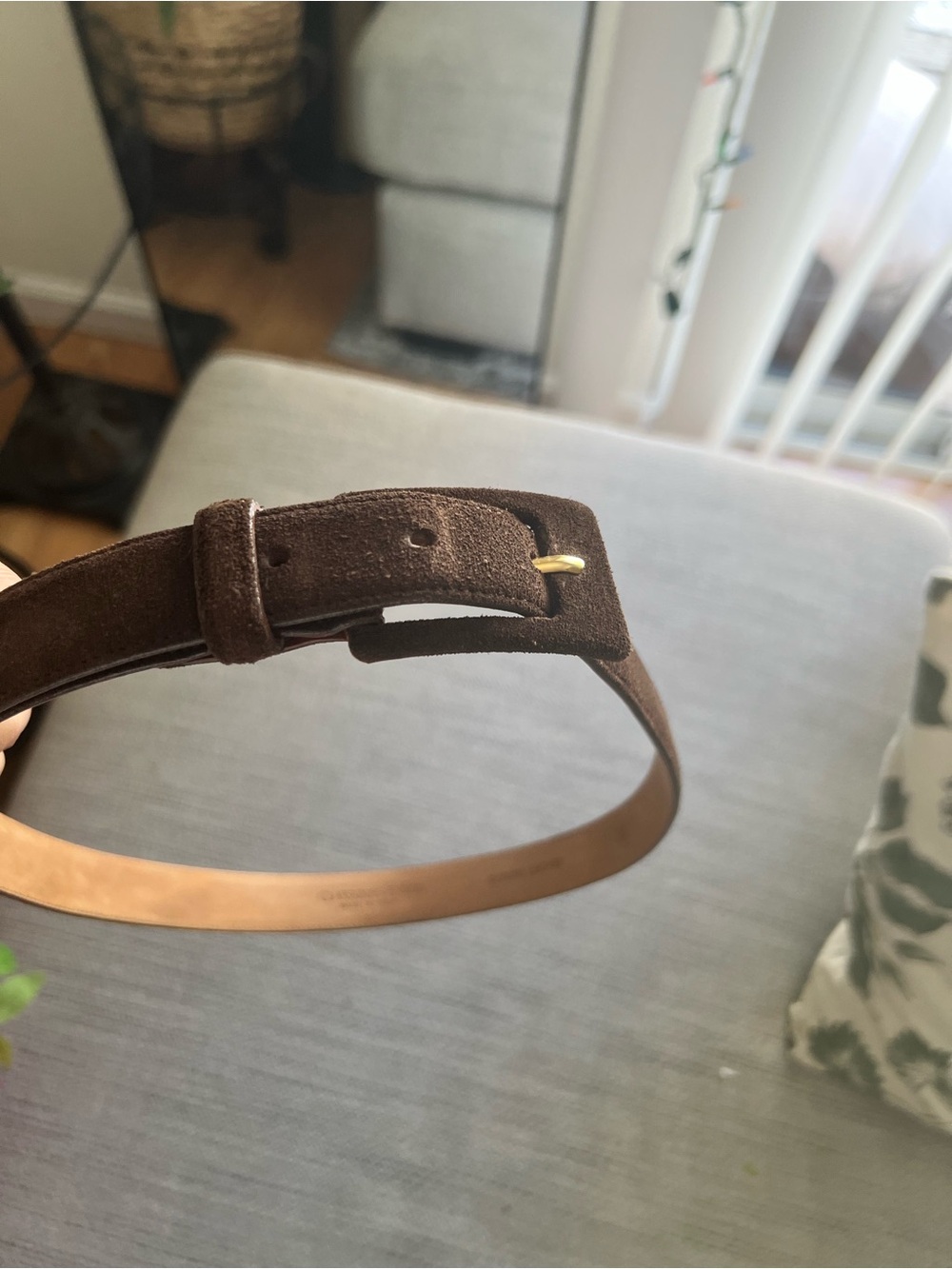 Classiques Entier Dark Brown Suede Belt with Gold Buckle